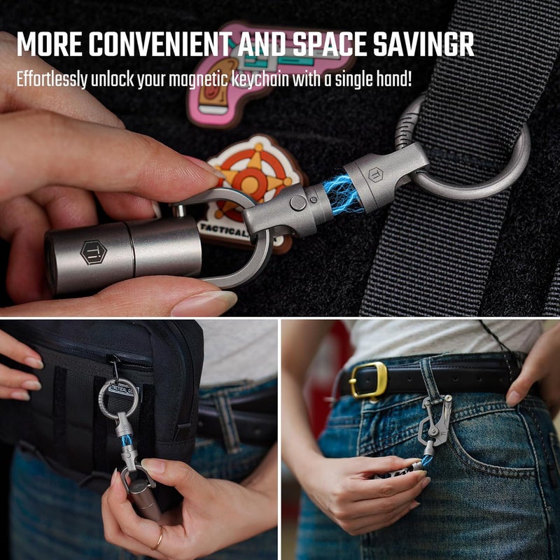 KeyUnity KA48 Titanium Magnetic Quick-Release Keychain, 360° Swivel Double-End Connector with Dual-Button Safety, 20kg Load, for Car Keys, USB Drives, and EDC Tools 2Pcs - Image 4